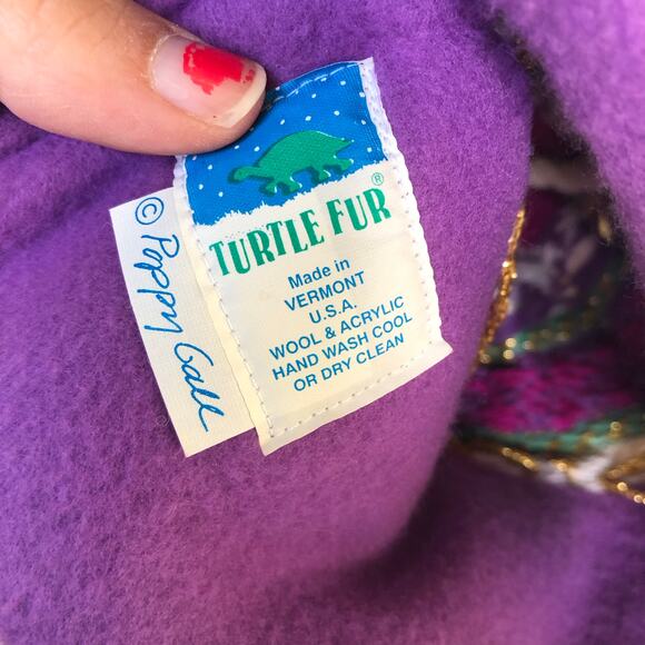 VTG 90s Y2K Turtle Fur Knit Pom Beanie Purple Fair-Isle Wool Blend OS USA Ski - Picture 8 of 10